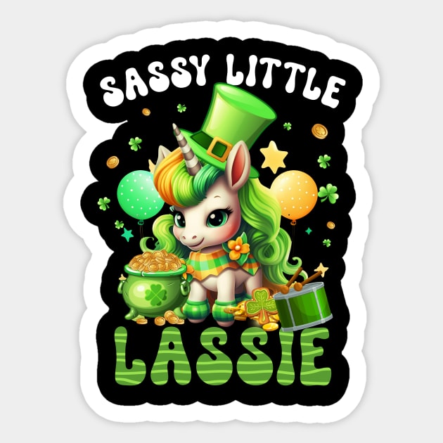 Sassy Little Lassie Cute Saint Pattys Girls Lepricorn St Patricks Day Unicorn Sticker by inksplashcreations